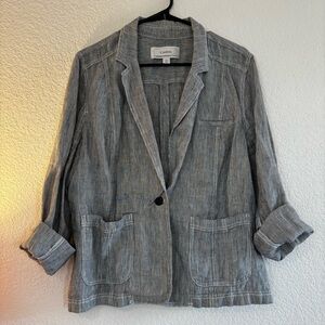 Caslon Women's Linen Textured Gray Blazer Size XL